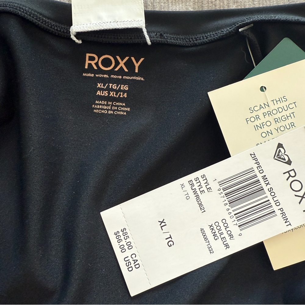 Roxy SPF 50 Rashguard for Women - black and   HIBISCUS WAVE Long Sleeve - XL - Picture 7 of 8